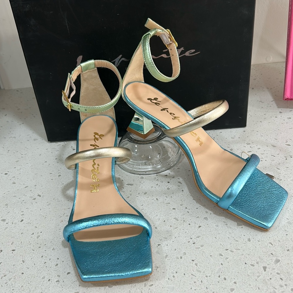 LÊ PEPITE Women’s Geometric Metallic Italian Designer Heels EU Size 36 US 6 or 7